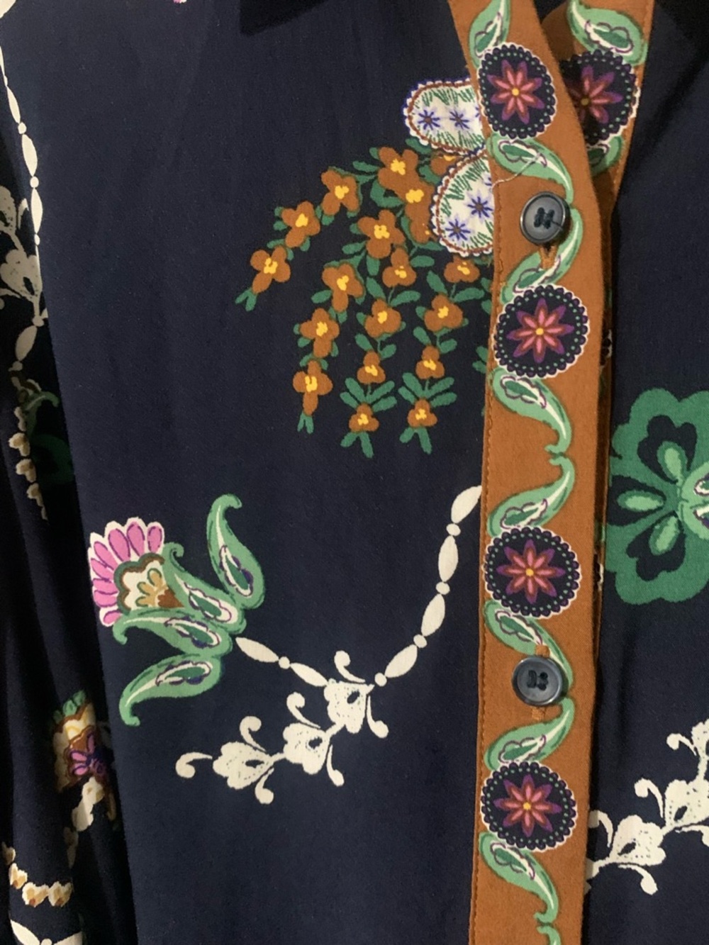 LOFT Navy Floral Paisley Long-Sleeve Shirt Dress - Picture 6 of 6